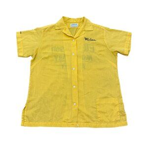 Vintage 70s Hilton Yellow Bowling Shirt Ellis-Olson Mortuary Albany – Women’s L